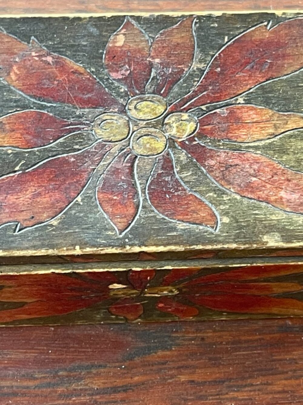 Mission 1900's Farmhouse Pine Wood Pyro Poinsettia Design Jewelry Box